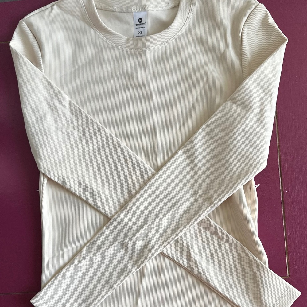 90 Degree by Reflex Ribbed Crew Neck Top XS | Whitecap Gray | NWT